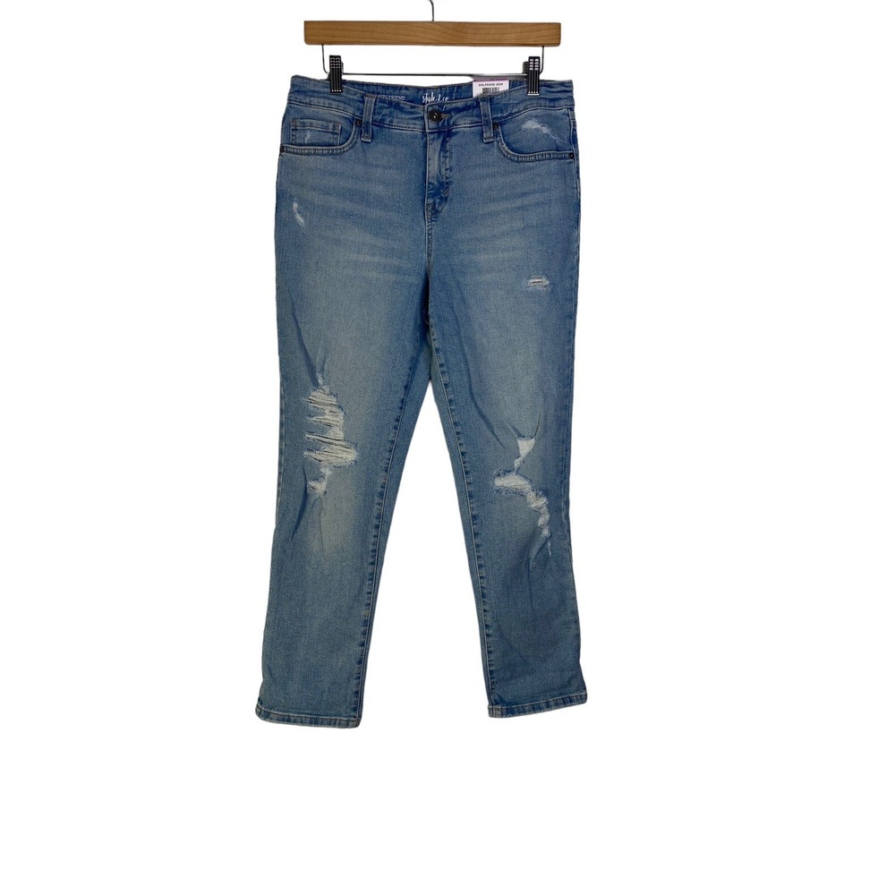 Style&co. Womens Boyfriend Mid Rise Slimming Pocket Distressed Jeans Size 6